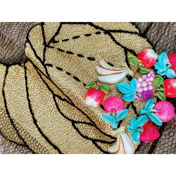 Vintage Hostess Net Half Apron Cornucopia with fruit buttons - Picture 6 of 12